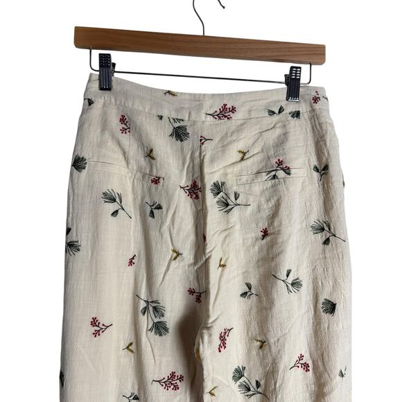 Kourt Sheri Cream Floral Embroidered High Waist Wide Leg Pants Size 2 - Picture 13 of 16